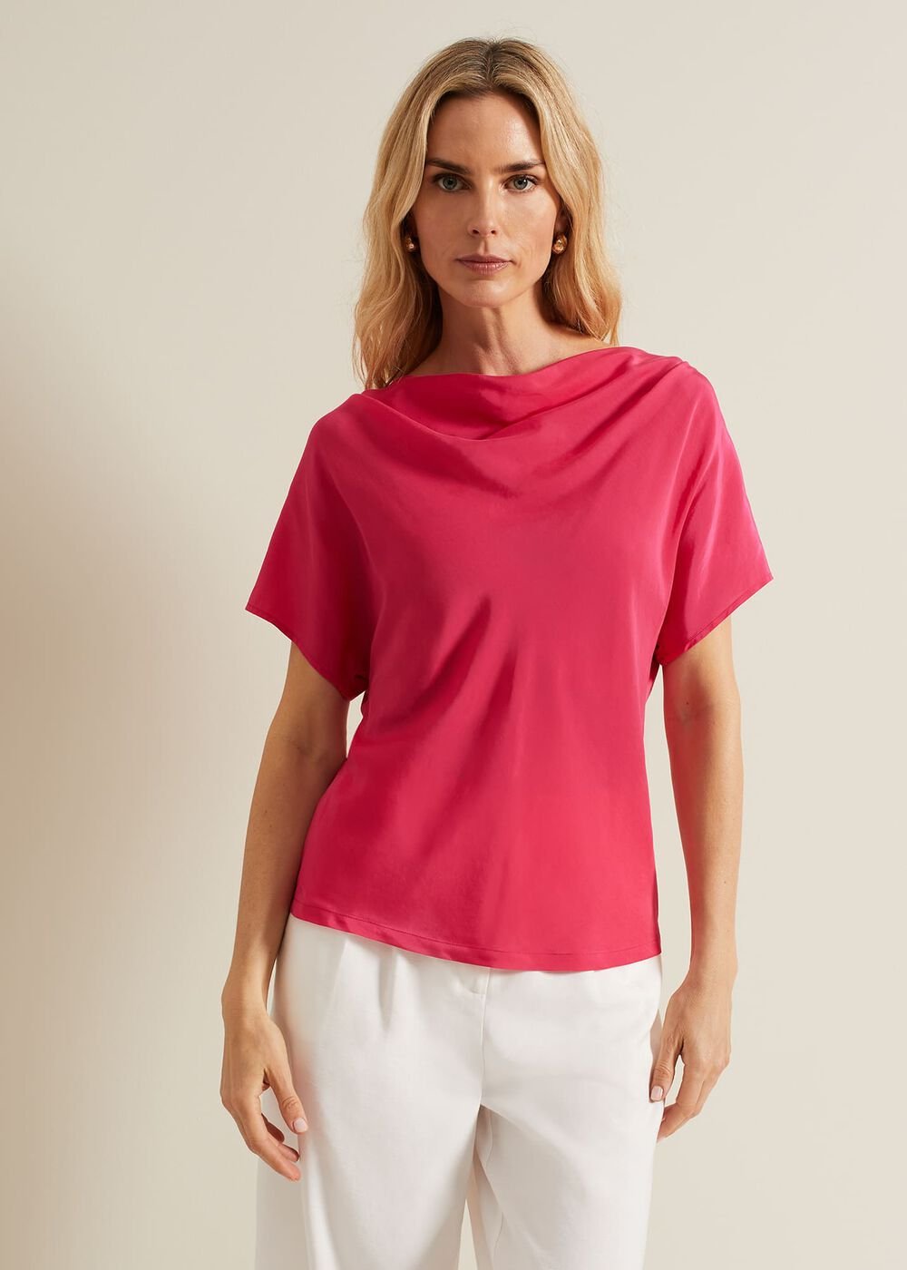 Cheryl Cowl Neck Woven Front Top - Pink