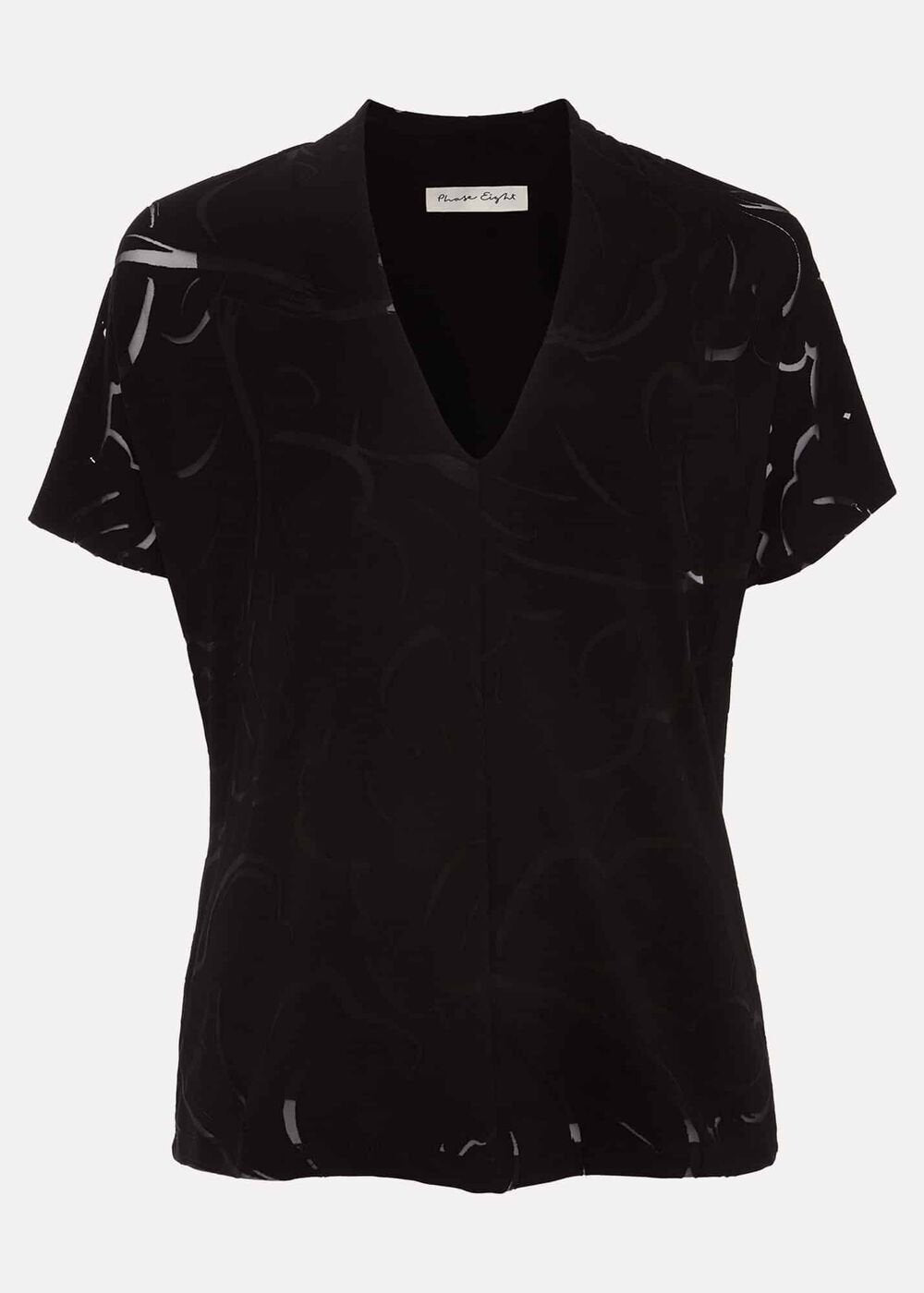 Linda Linear Leaf Burnout Top - Black