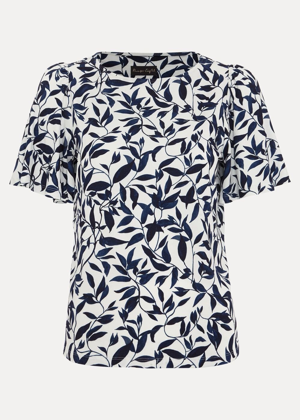 Nayana Leaf Print Top - Navy/White