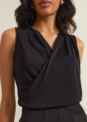 Sutton Sleeveless Drape Rib Top - Black