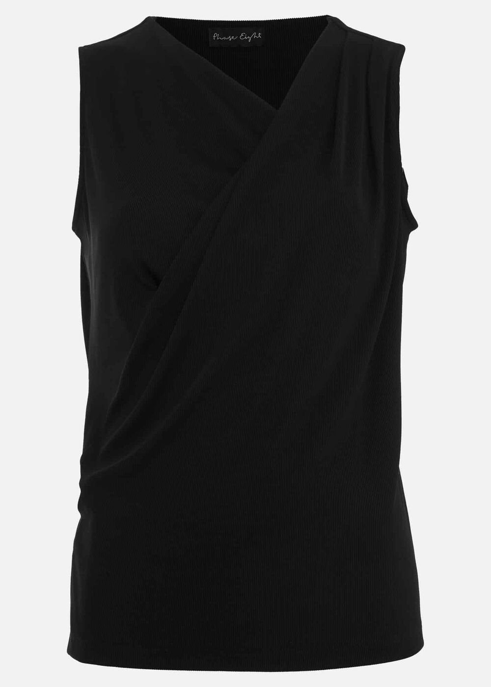 Sutton Sleeveless Drape Rib Top - Black