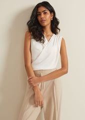 Sutton Sleeveless Drape Rib Top - Ivory