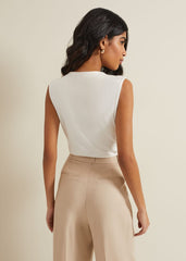 Sutton Sleeveless Drape Rib Top - Ivory