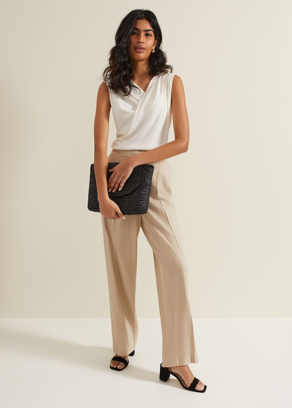 Sutton Sleeveless Drape Rib Top - Ivory