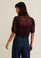 Cleo Checkered Burnout Top - Burgundy