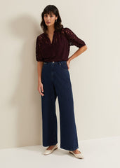 Cleo Checkered Burnout Top - Burgundy