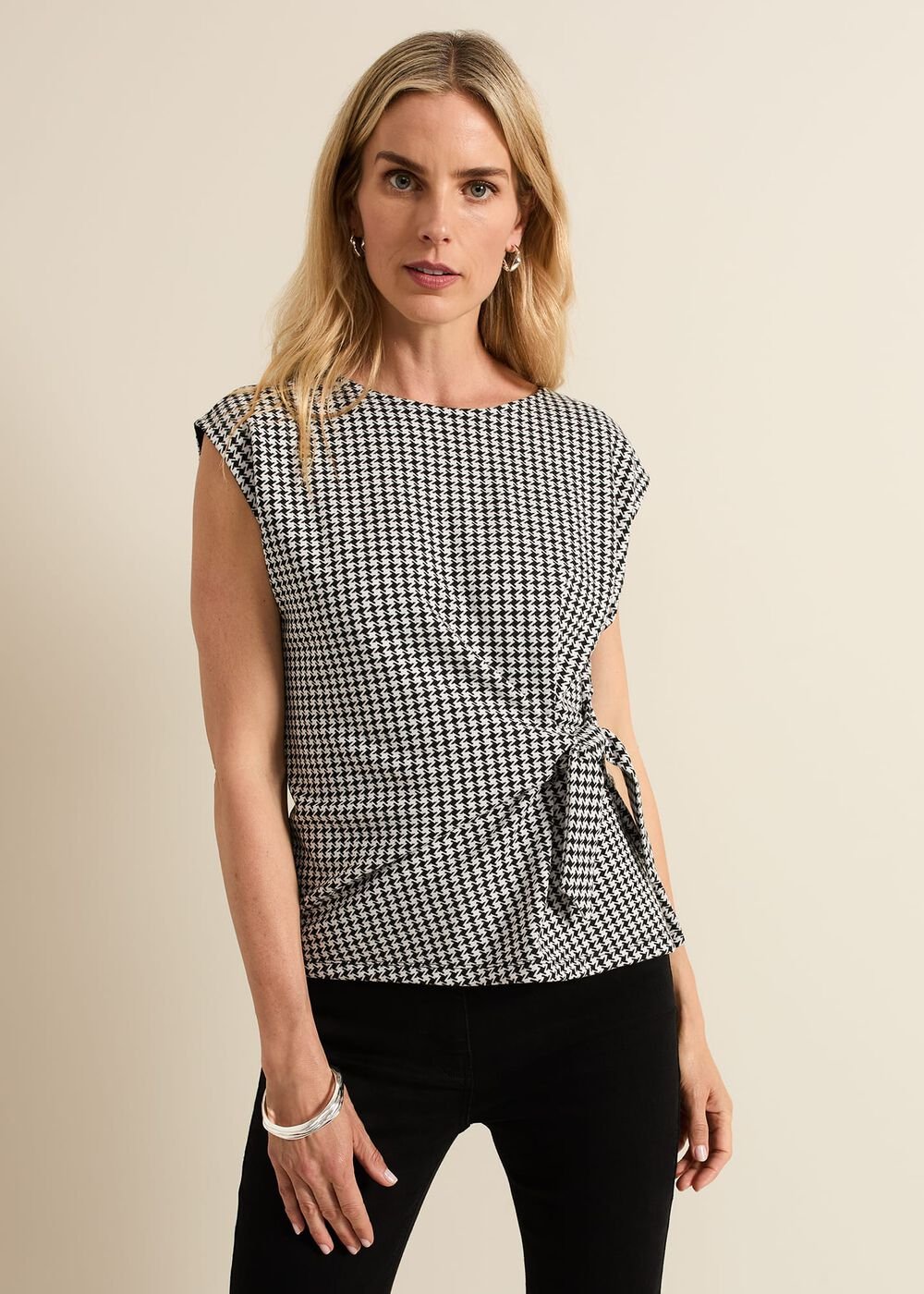 Halsey Houndstooth Jacquard Top - Black/Ivory