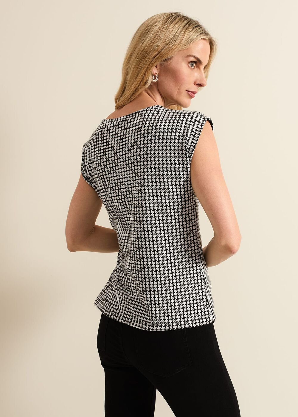 Halsey Houndstooth Jacquard Top - Black/Ivory