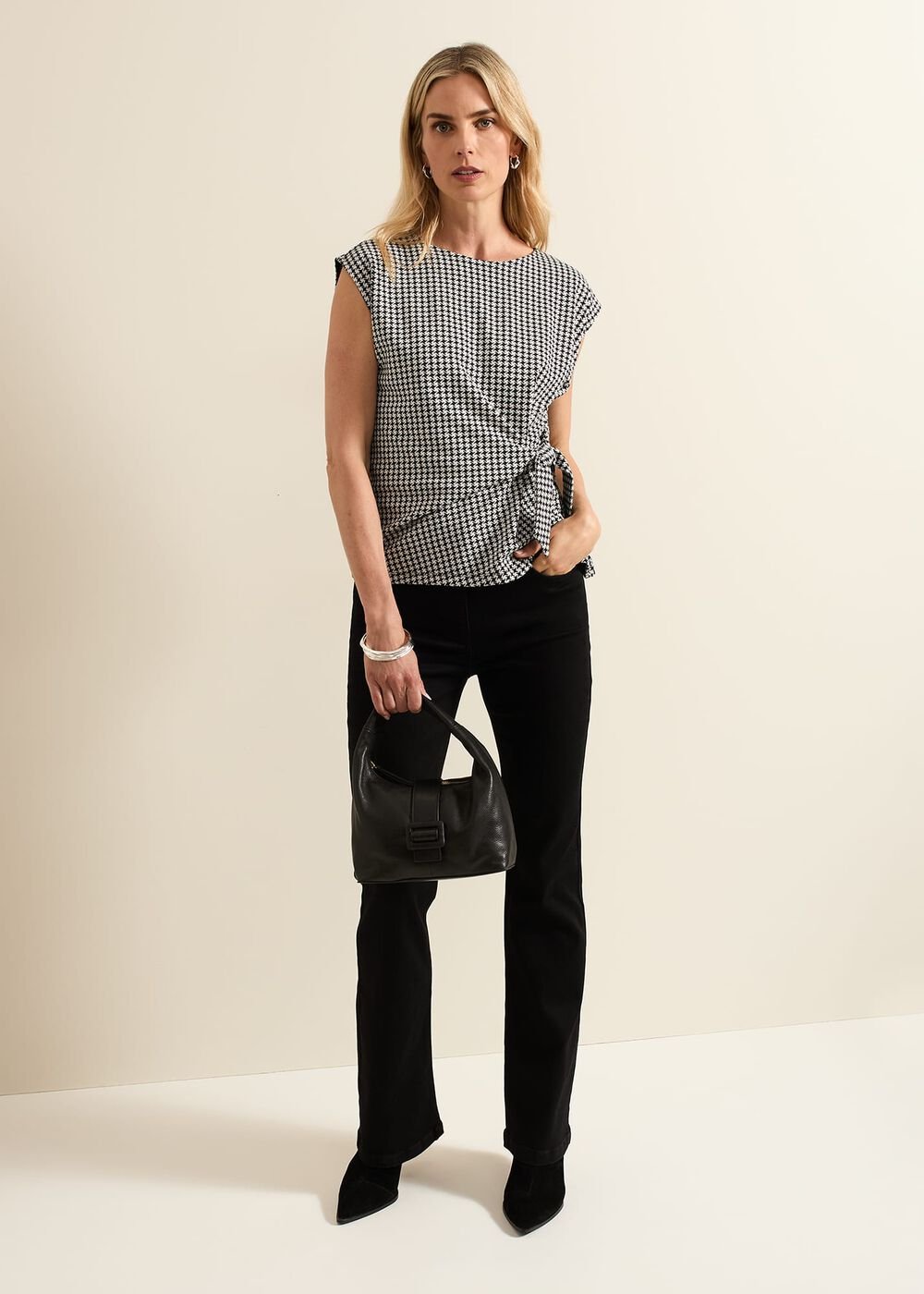Halsey Houndstooth Jacquard Top - Black/Ivory