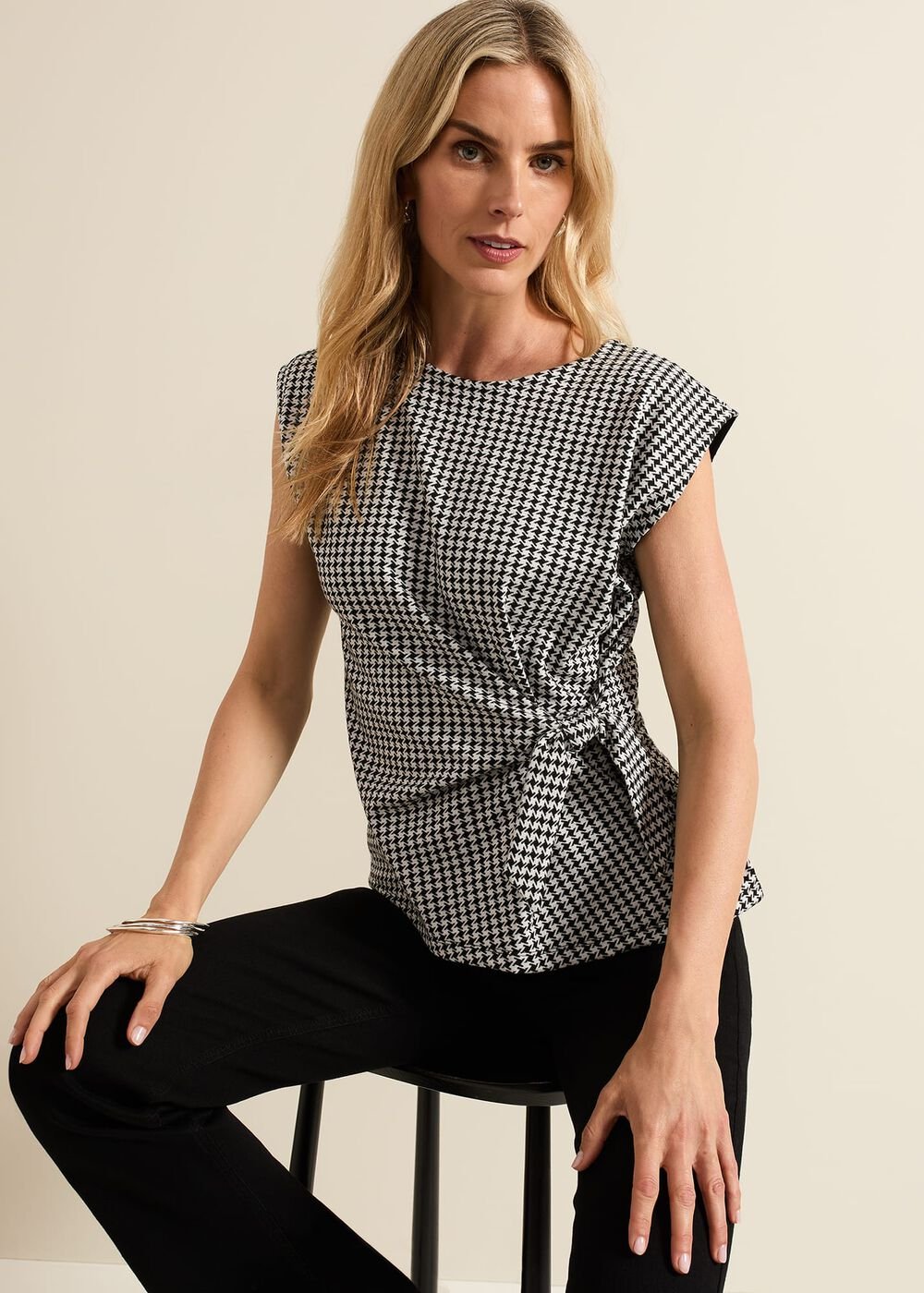 Halsey Houndstooth Jacquard Top - Black/Ivory