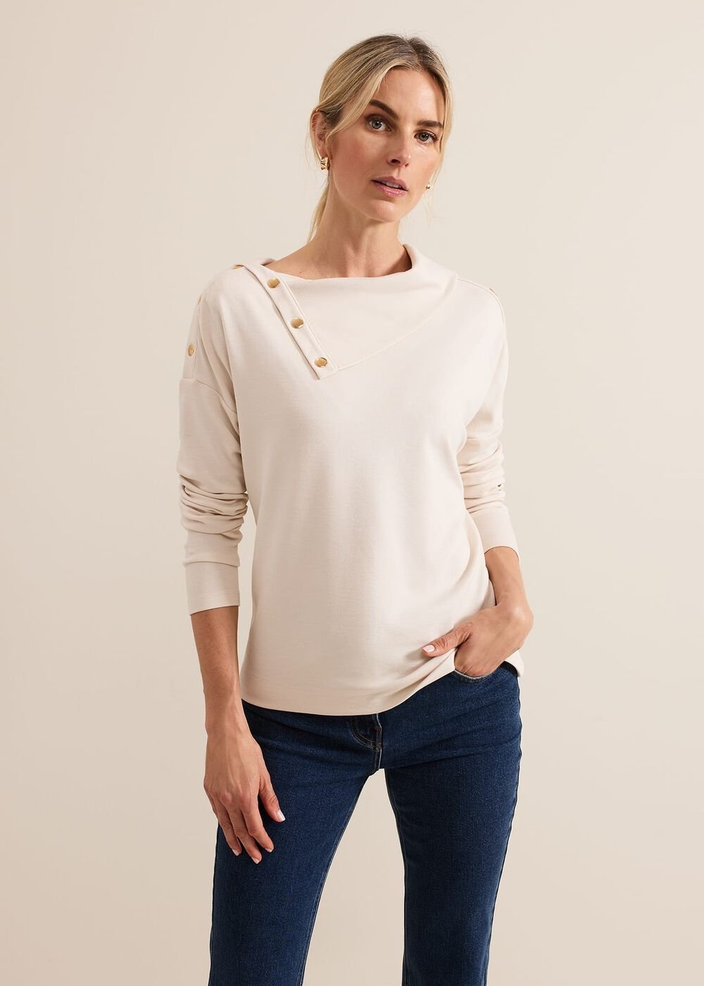 Brienna Button Detail Top - Cream