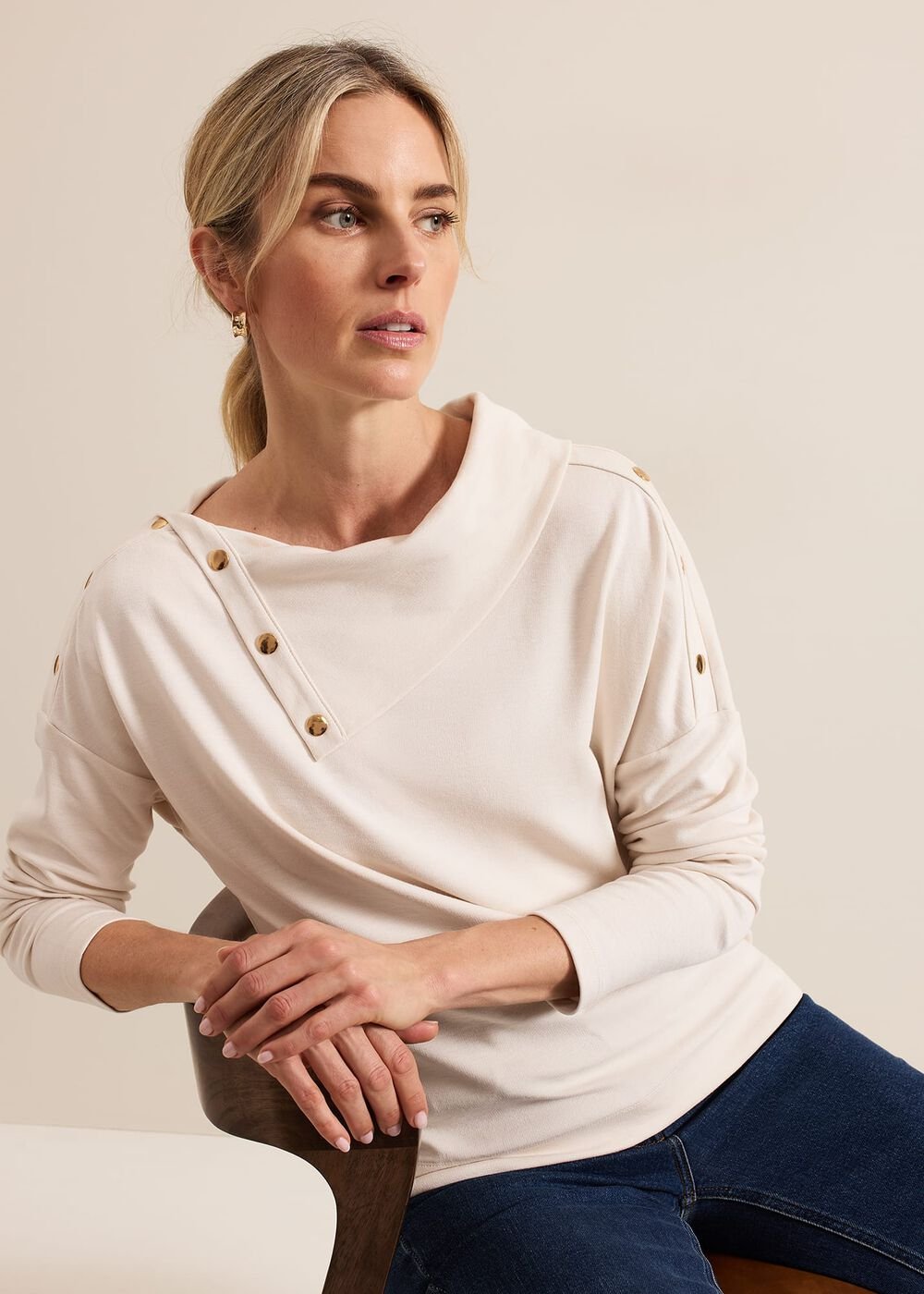 Brienna Button Detail Top - Cream