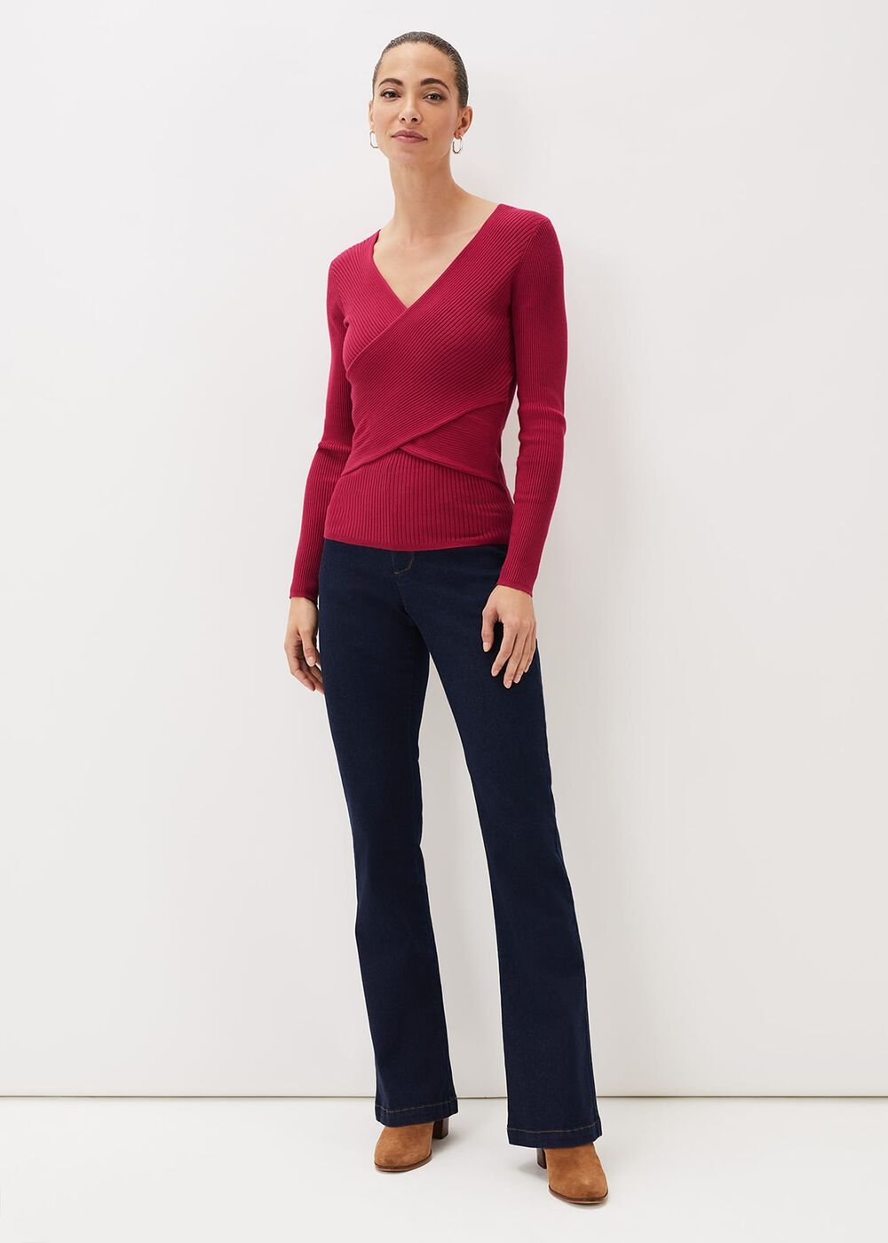 Lelyah Wrap Fine Knit Jumper - Raspberry