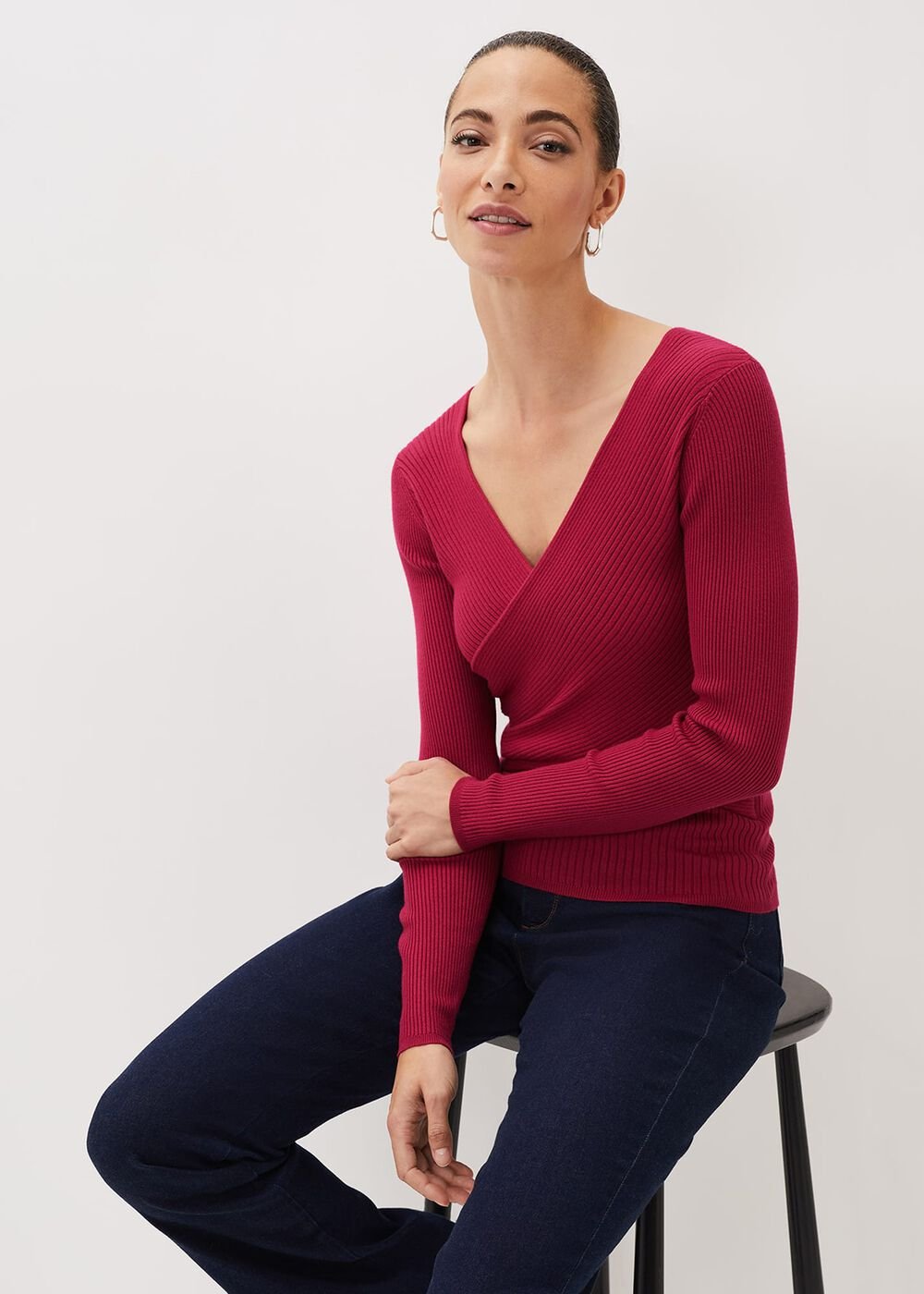 Lelyah Wrap Fine Knit Jumper - Raspberry