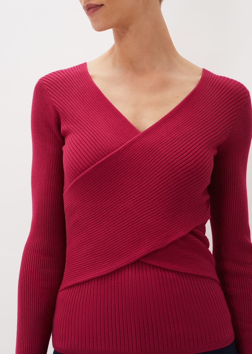 Lelyah Wrap Fine Knit Jumper - Raspberry