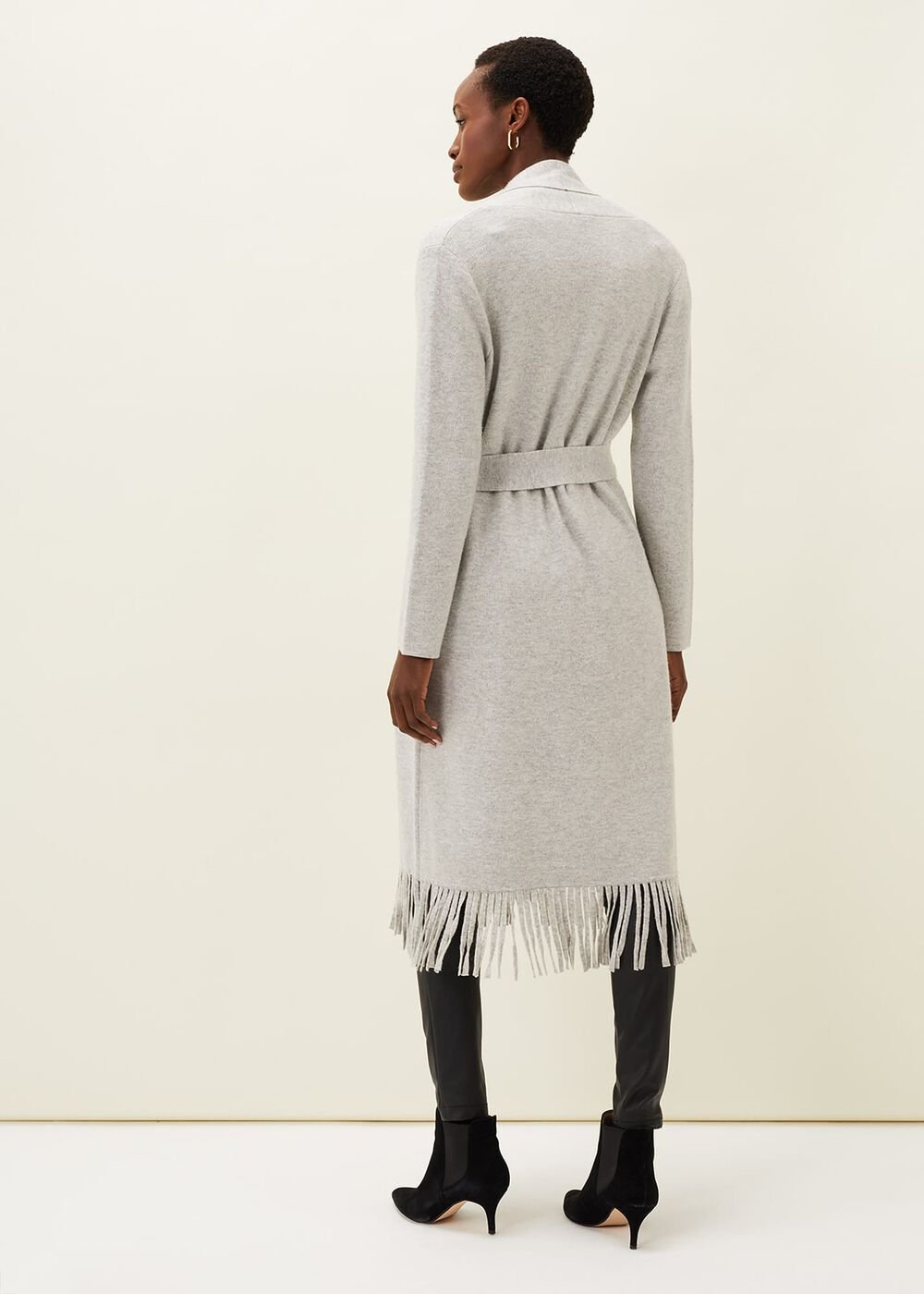 Debbie Tassel Trim Maxi Cardigan - Pale Grey