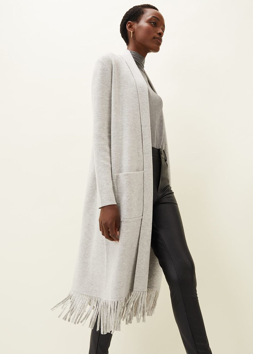 Debbie Tassel Trim Maxi Cardigan - Pale Grey