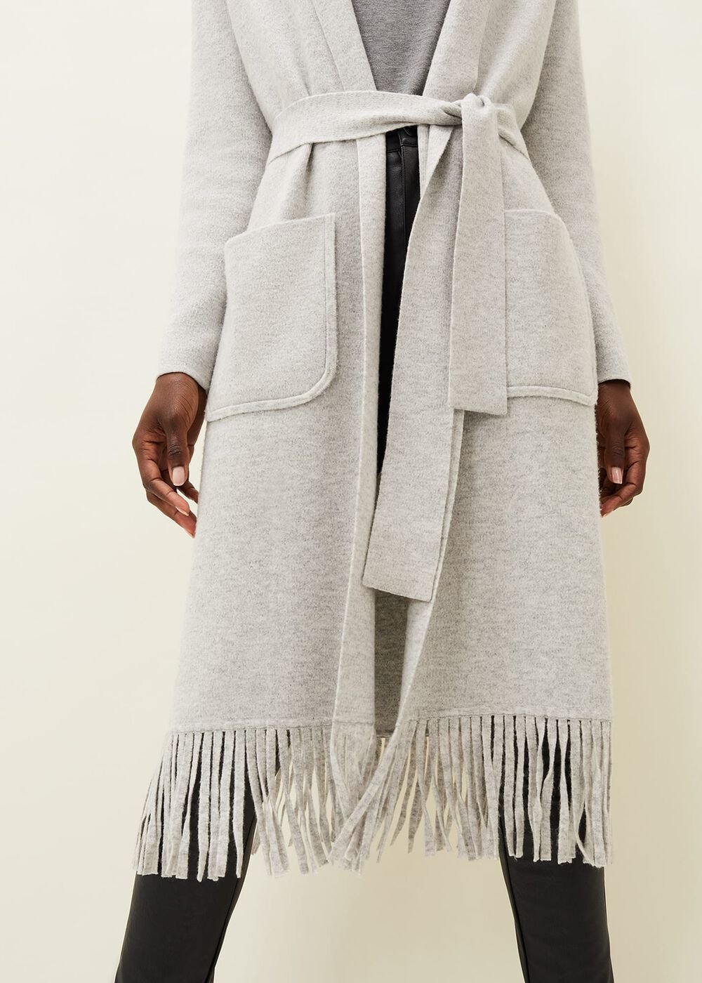 Debbie Tassel Trim Maxi Cardigan - Pale Grey