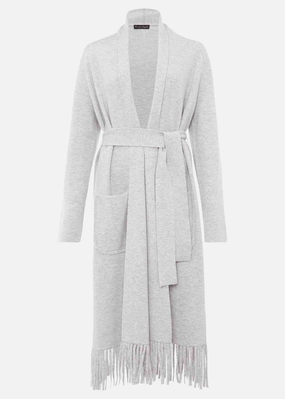 Debbie Tassel Trim Maxi Cardigan - Pale Grey