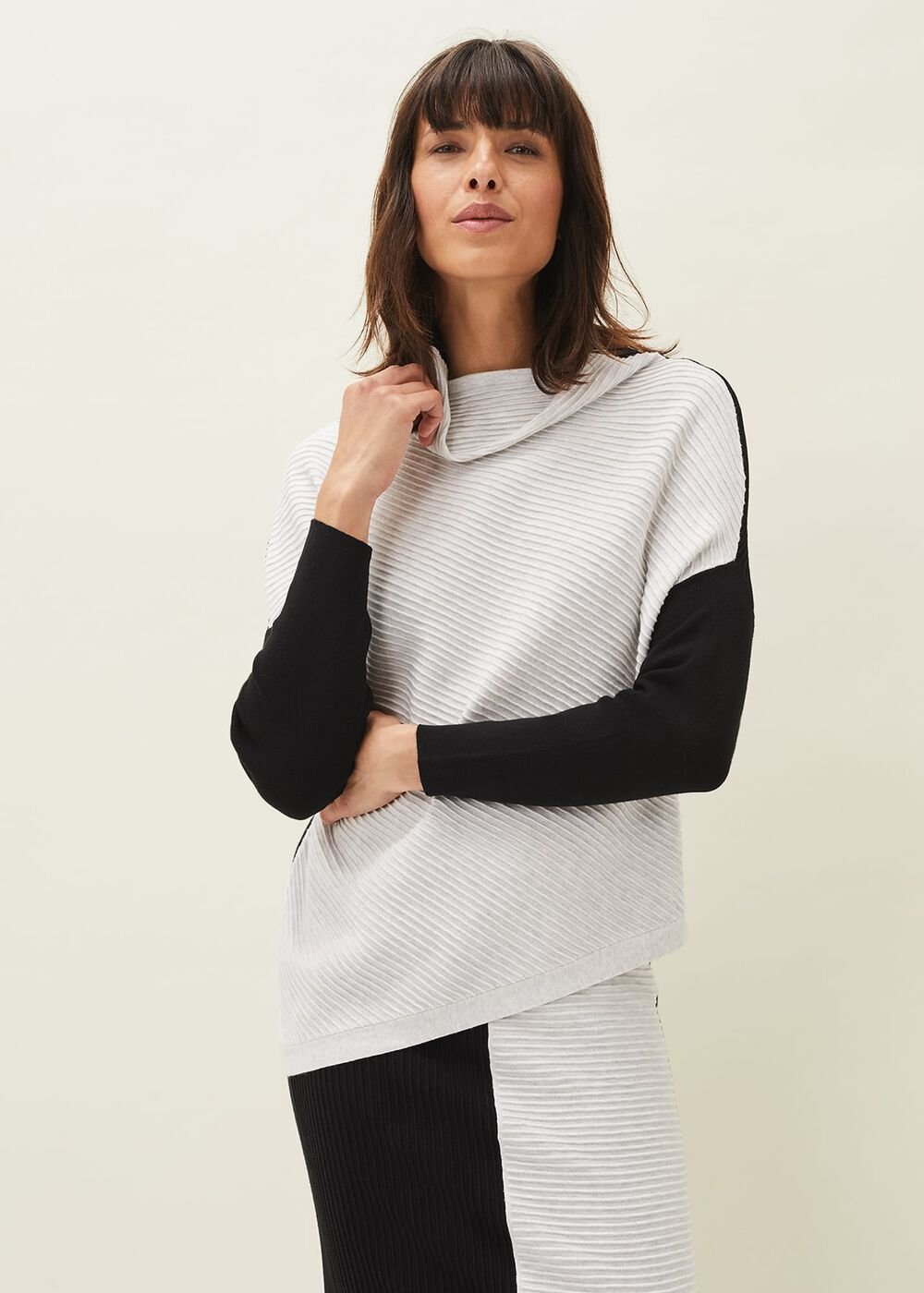 Flo Colourblock Knitted Co-Ord Jumper - Black/Grey