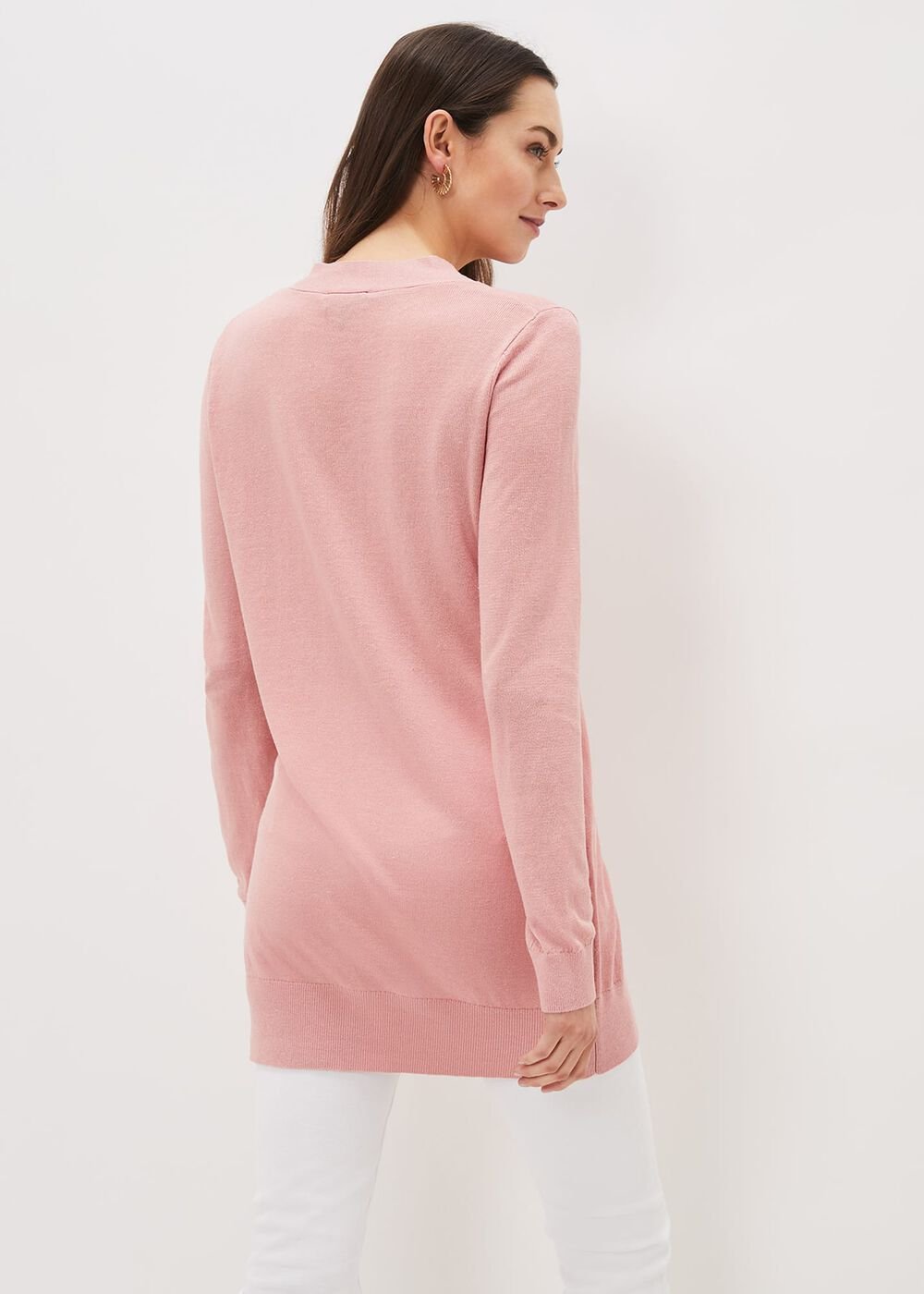 Camille Linen Longline Cardigan - Pale Pink