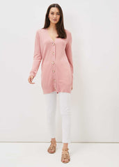 Camille Linen Longline Cardigan - Pale Pink