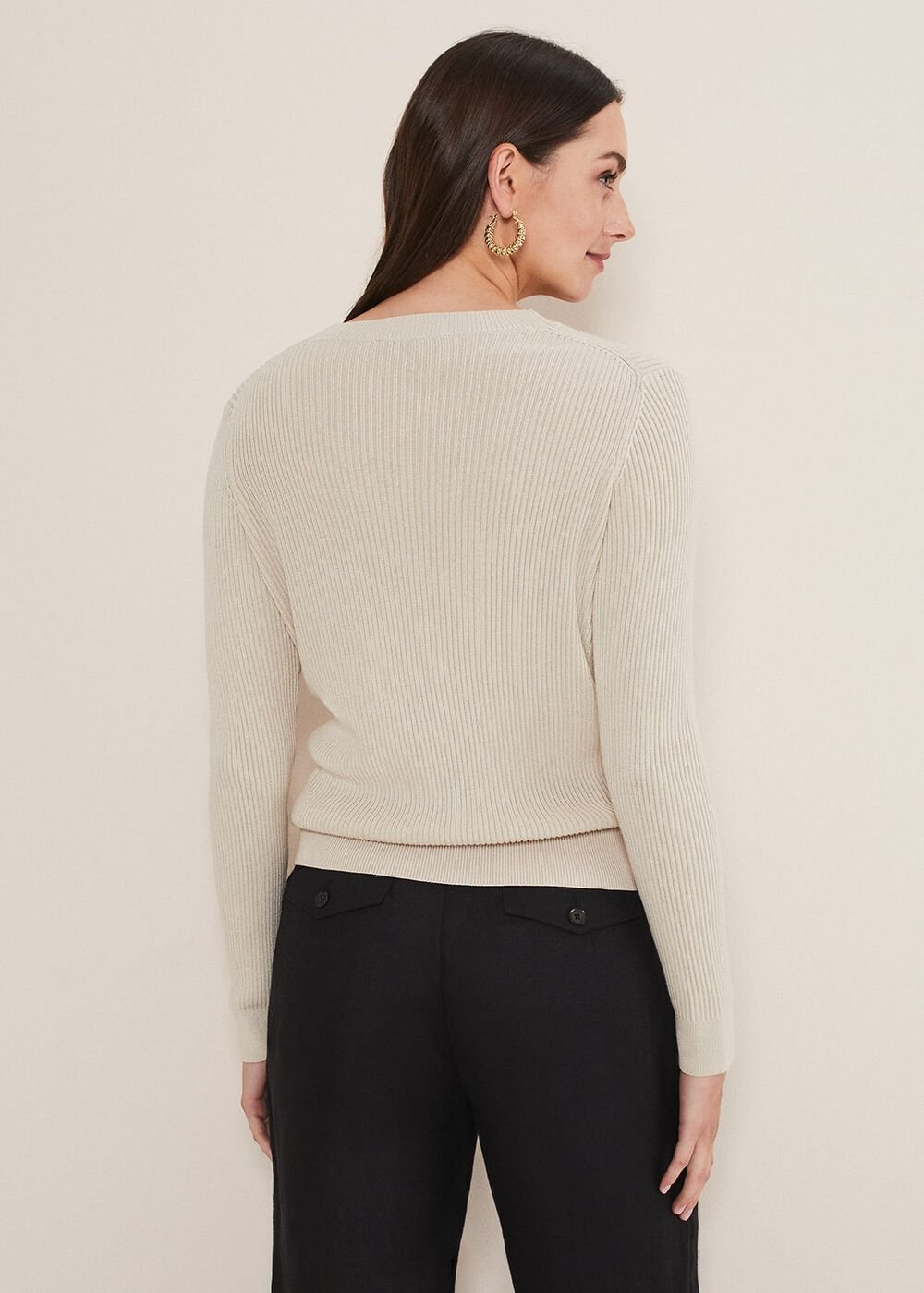 Caryl Ribbed Cardigan - Stone
