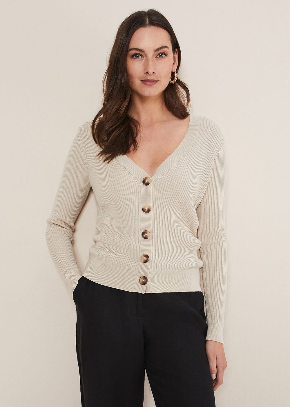 Caryl Ribbed Cardigan - Stone