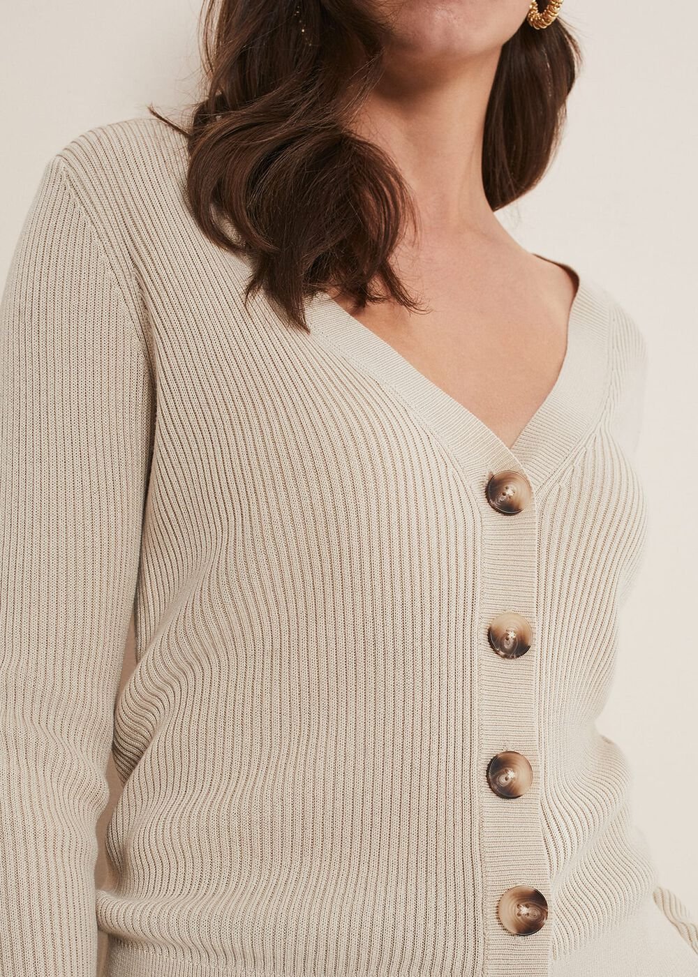 Caryl Ribbed Cardigan - Stone