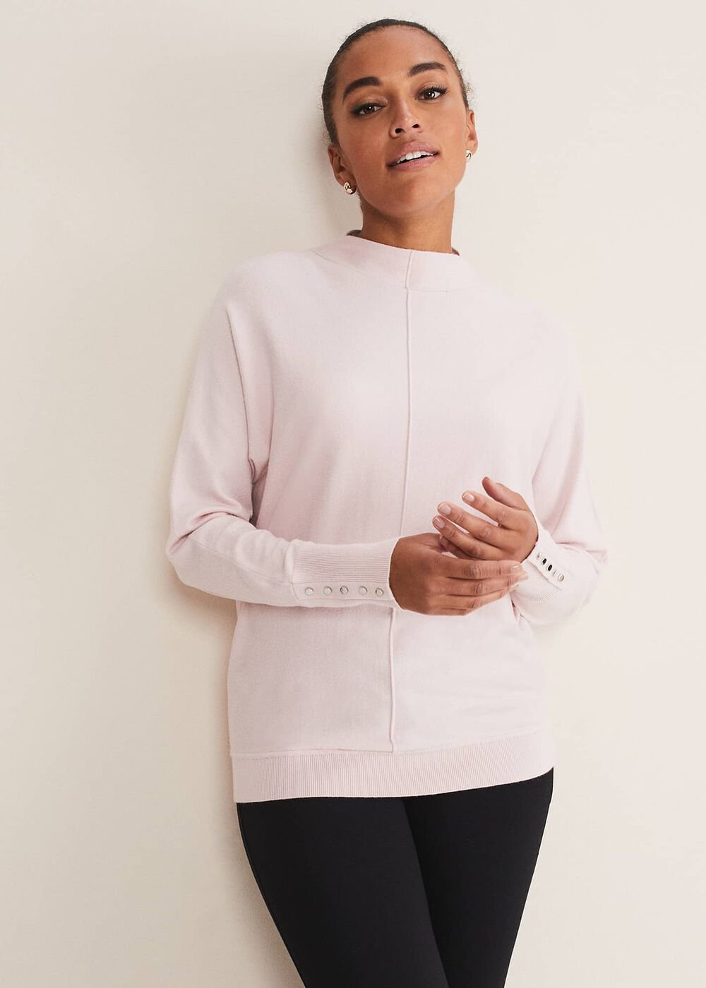 Indigo Button Cuff Easy Knit - Soft Pink