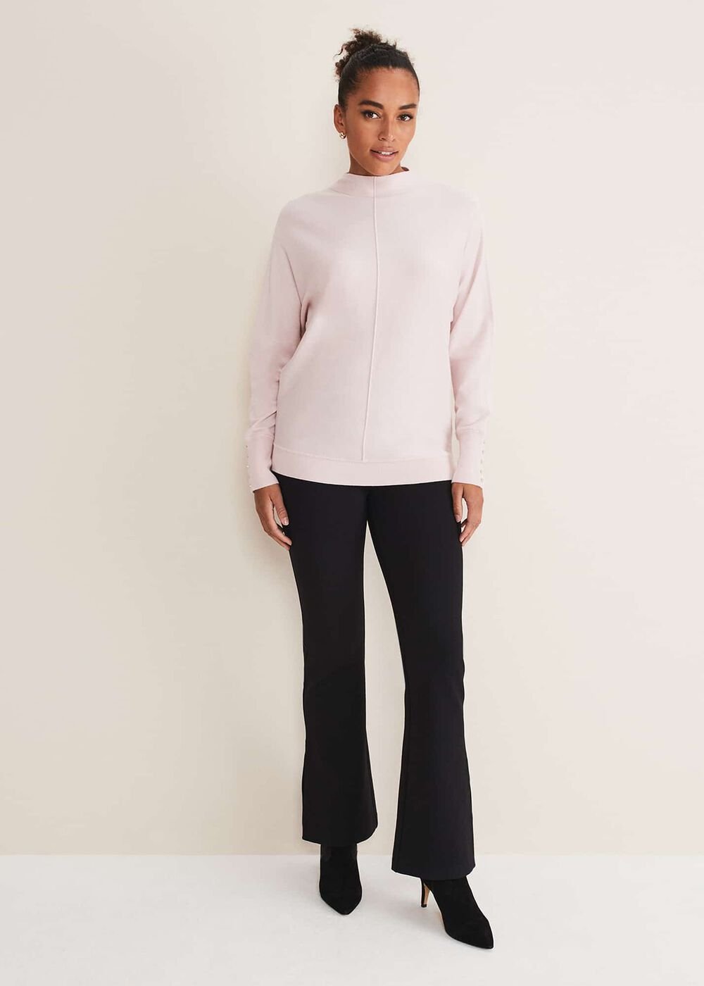 Indigo Button Cuff Easy Knit - Soft Pink