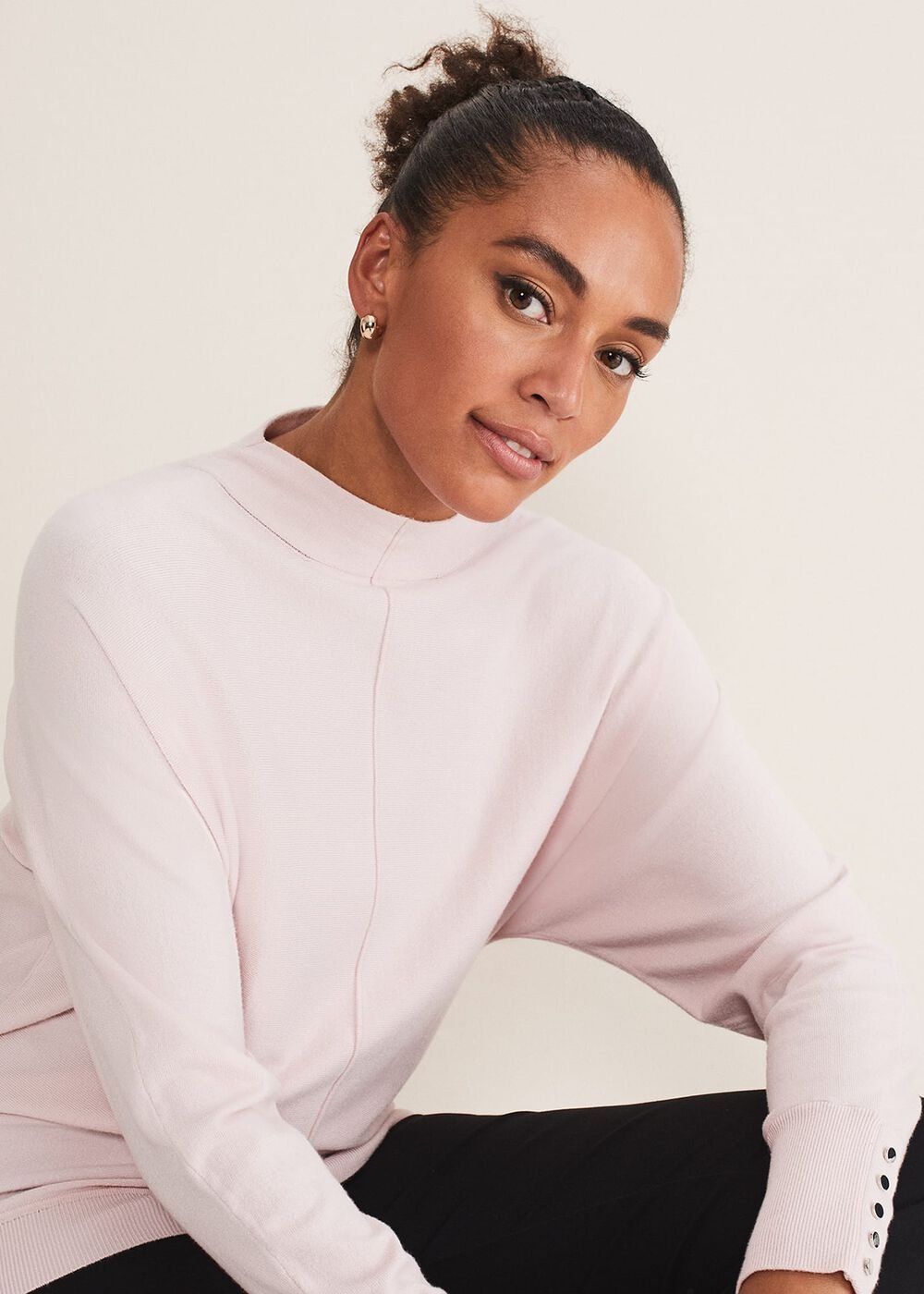 Indigo Button Cuff Easy Knit - Soft Pink