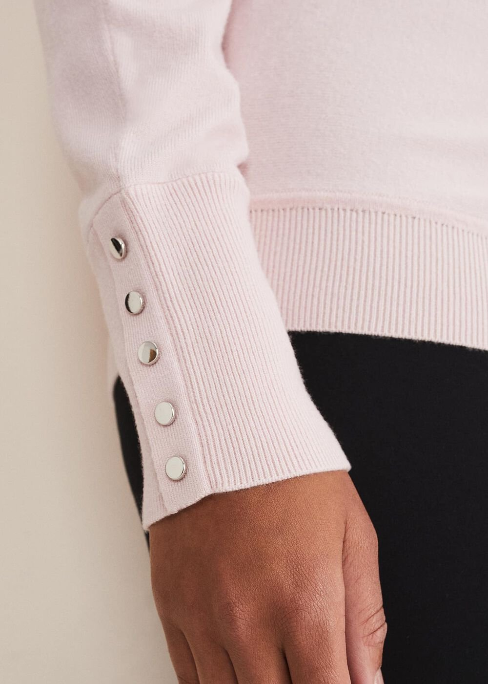 Indigo Button Cuff Easy Knit - Soft Pink