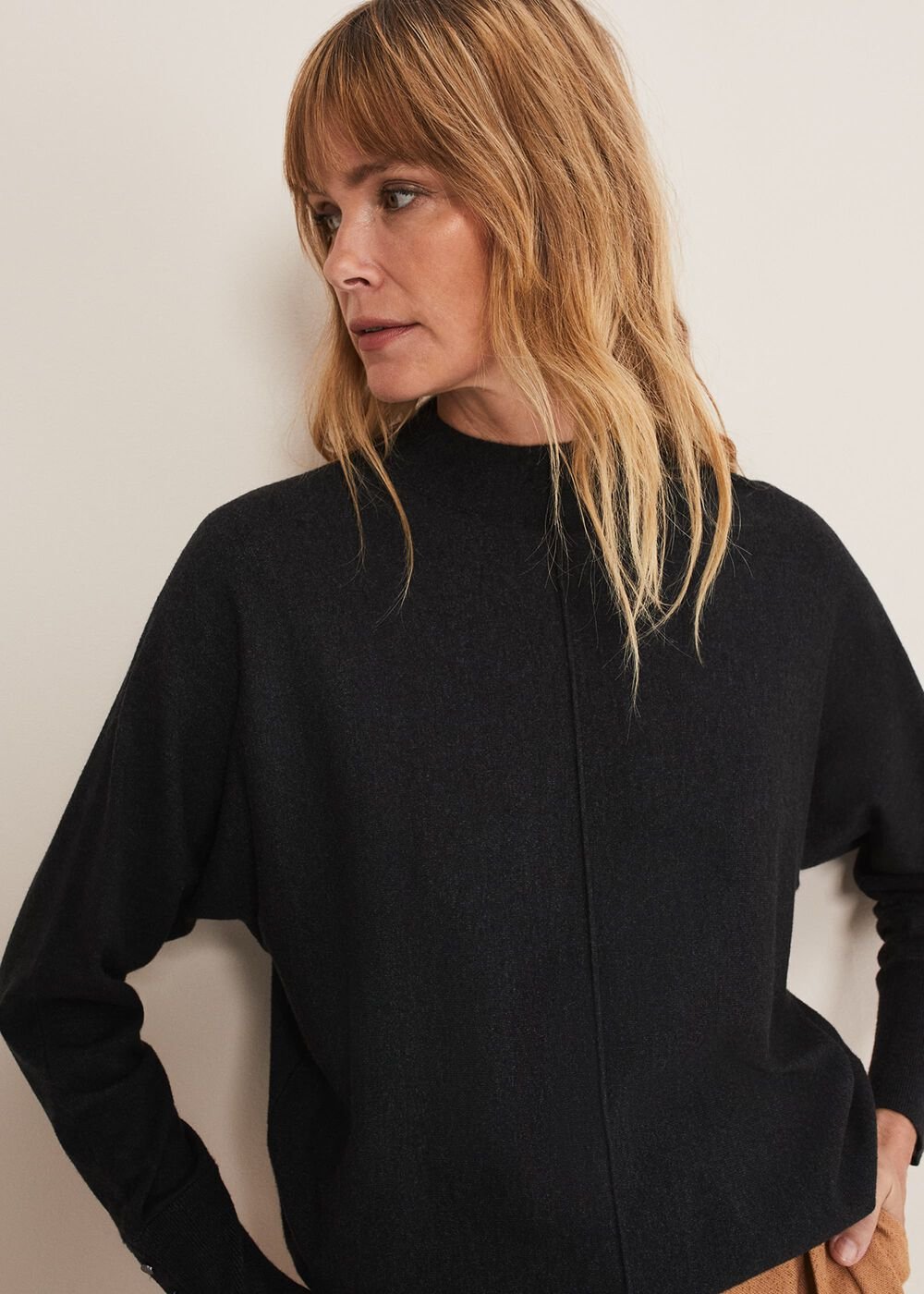 Indigo Button Cuff Easy Knit - Charcoal