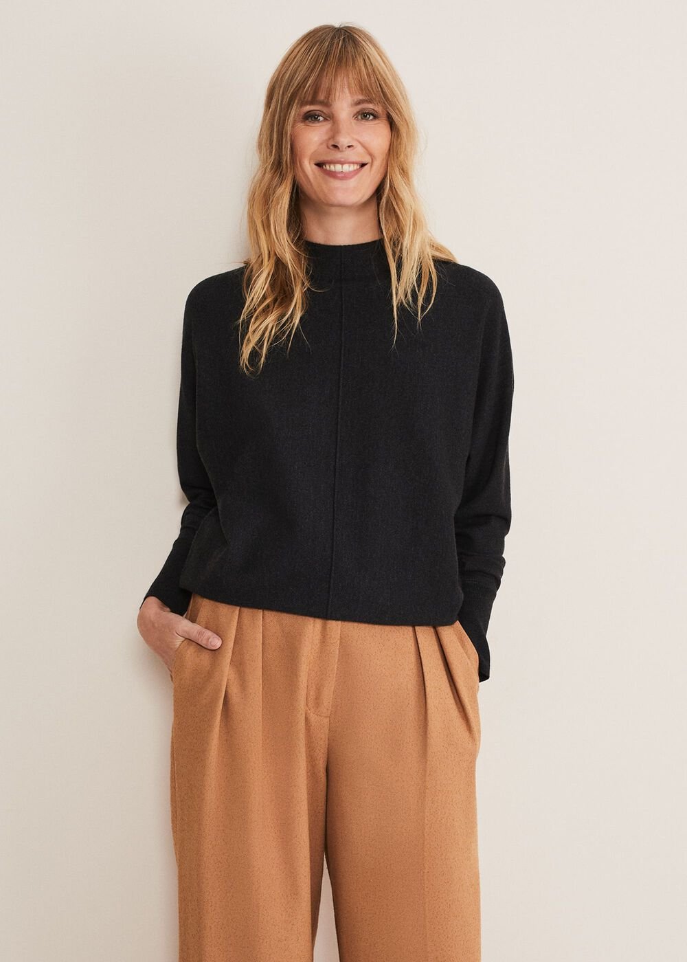Indigo Button Cuff Easy Knit - Charcoal