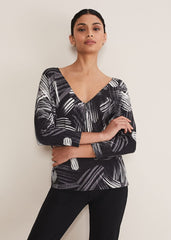 Adara Linear Zip Neck Print Jumper - Black/Multi
