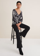 Adara Linear Zip Neck Print Jumper - Black/Multi