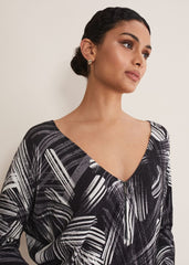 Adara Linear Zip Neck Print Jumper - Black/Multi
