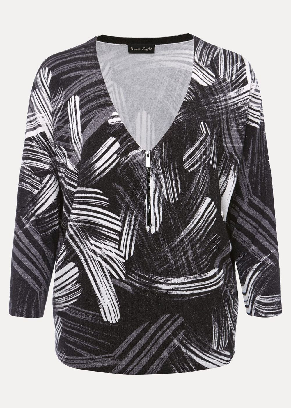 Adara Linear Zip Neck Print Jumper - Black/Multi