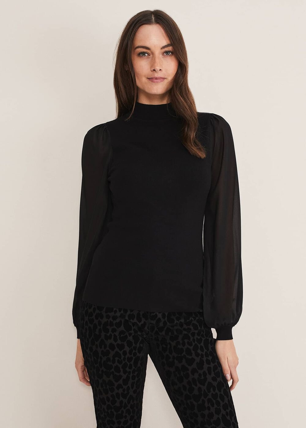 Eliza Chiffon Sleeve Knit - Black