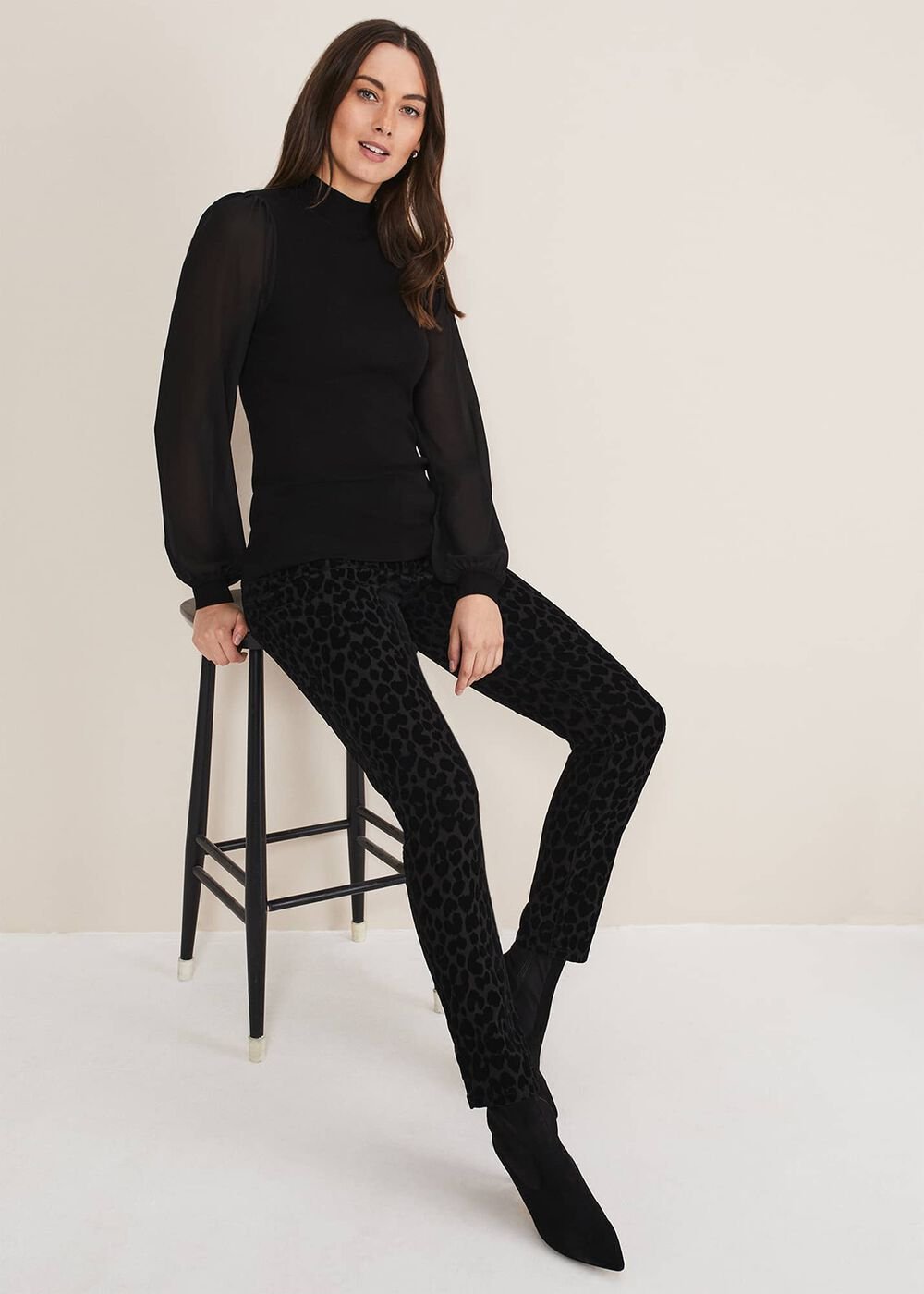 Eliza Chiffon Sleeve Knit - Black