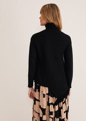 Darcy Cosy Asymmetric Fringe Knit - Black