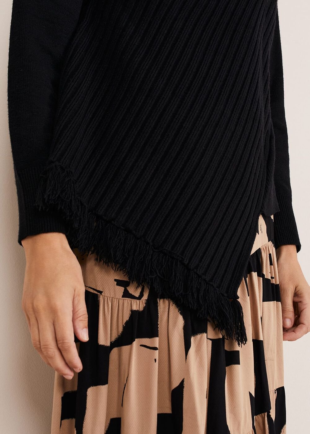 Darcy Cosy Asymmetric Fringe Knit - Black
