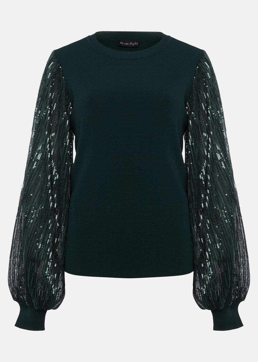 Everley Sequin Sleeve Top - Dark Green