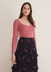 Azura Sweetheart Neck Knit Top - Rose