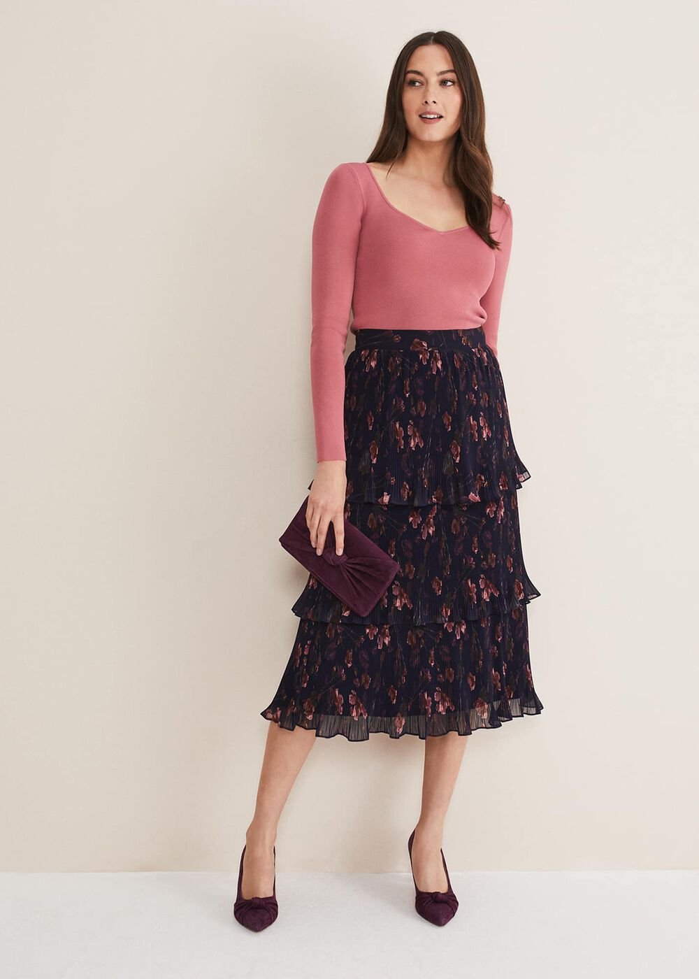 Azura Sweetheart Neck Knit Top - Rose