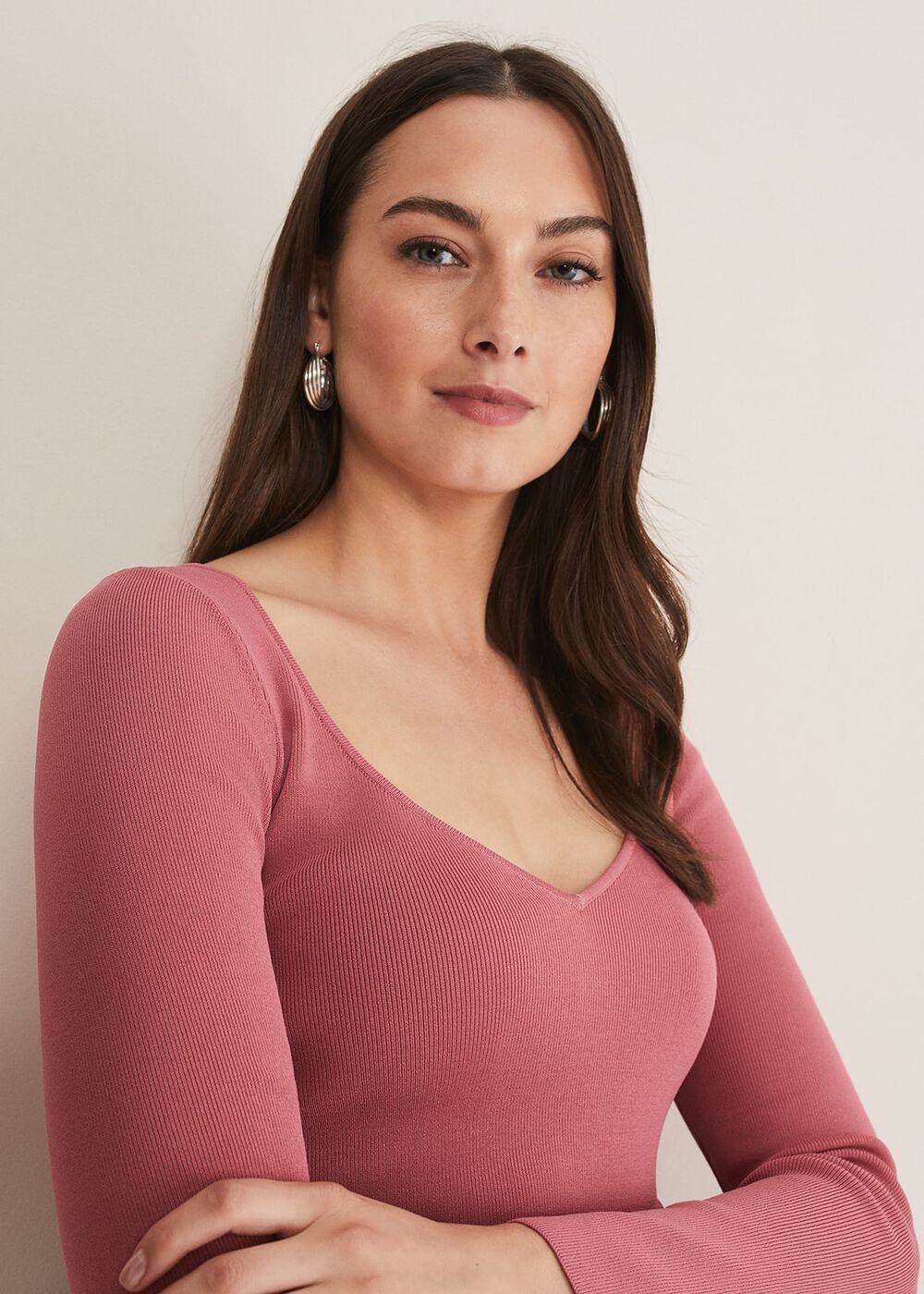 Azura Sweetheart Neck Knit Top - Rose