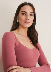 Azura Sweetheart Neck Knit Top - Rose