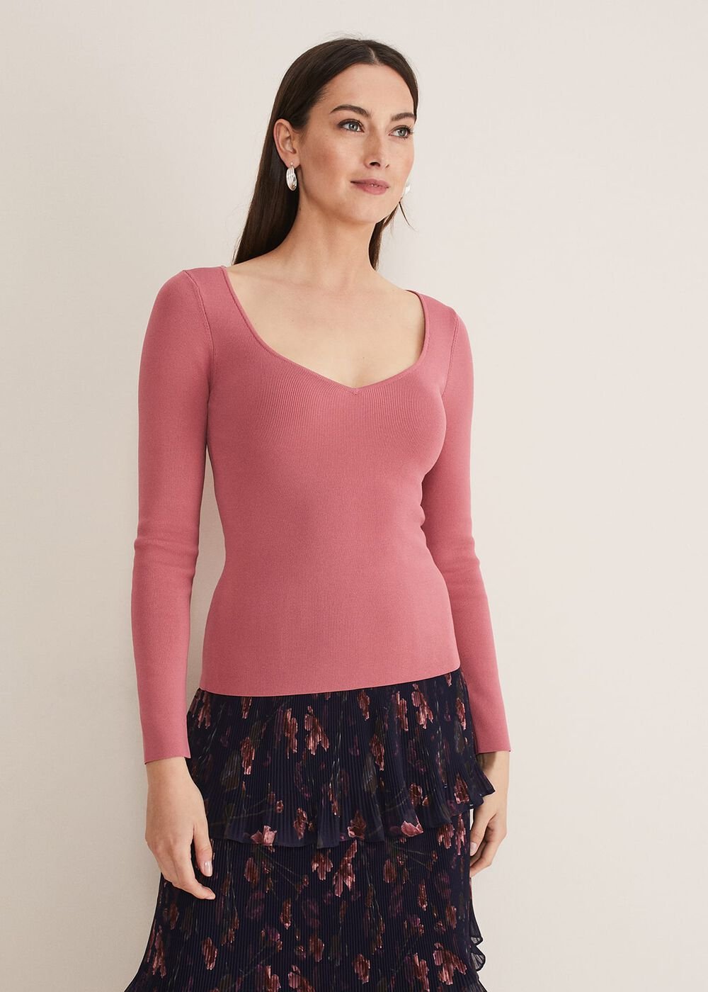 Azura Sweetheart Neck Knit Top - Rose
