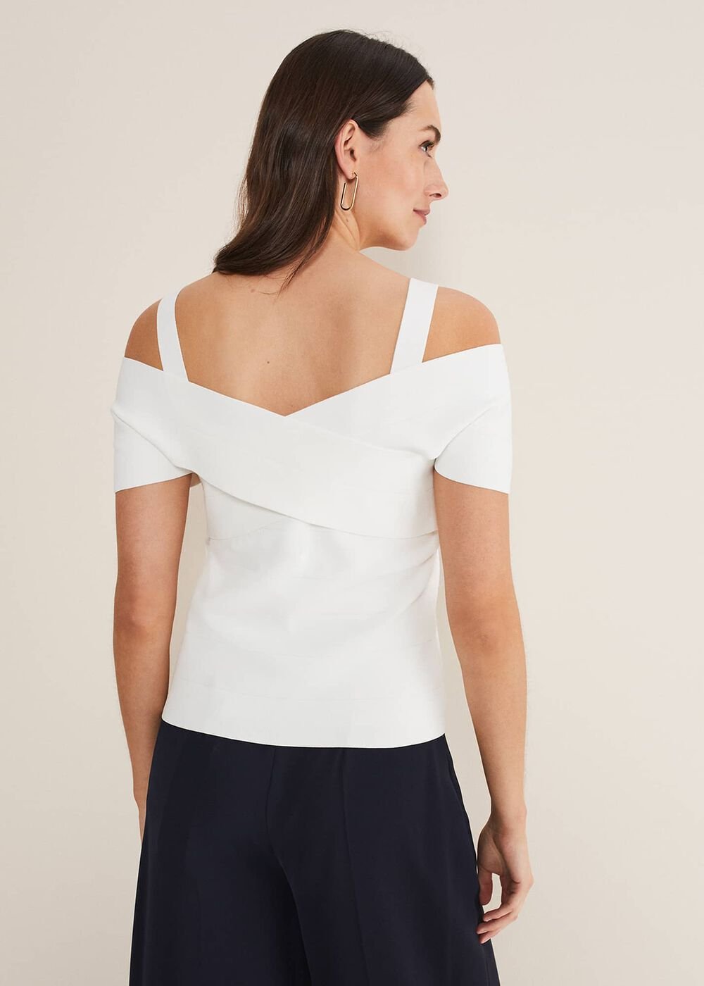 Jasmine Bardot Knitted Bandage Top - Ivory